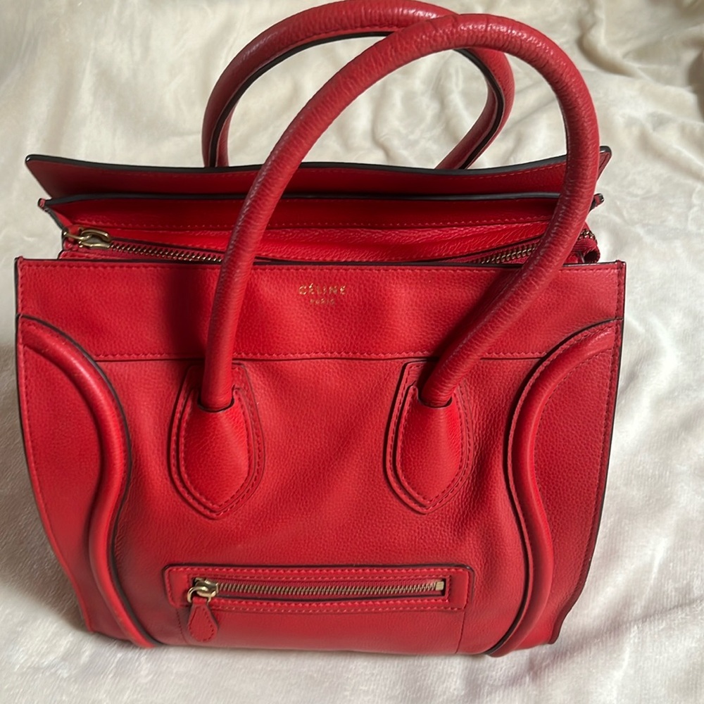 CELINE cherry red large luggage tote. Entrupy COA